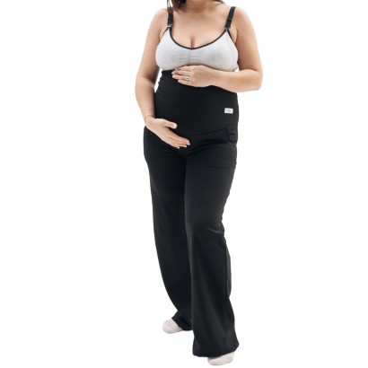 Теплі штани палаццо для вагітних у рубчик з флісом — чорні | Happy Nenia